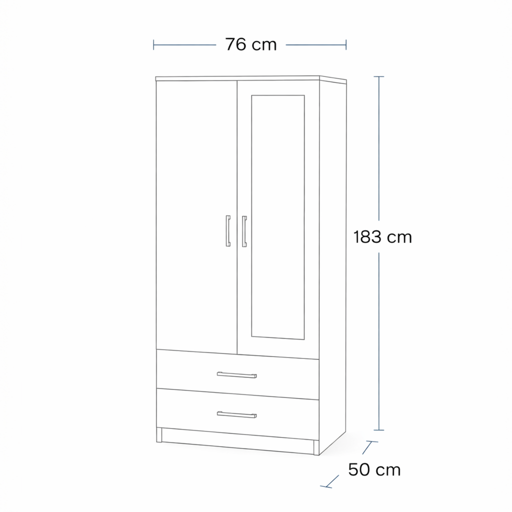 Wardrobe with Mirror & Drawers – White