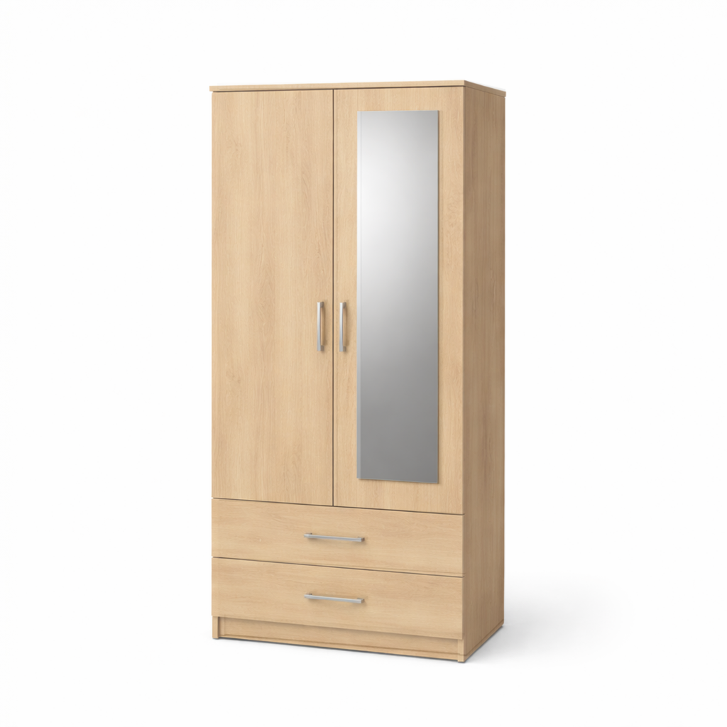 Wardrobe with Mirror & Drawers – Oak